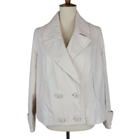 Vintage Lacoste Beige Oversized Cropped Double Breasted Cotton Twill Jacket EU40 - Picture 1 of 16
